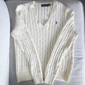 Polo Ralph Lauren Cable-knit Cotton V neck Cream Sweater L